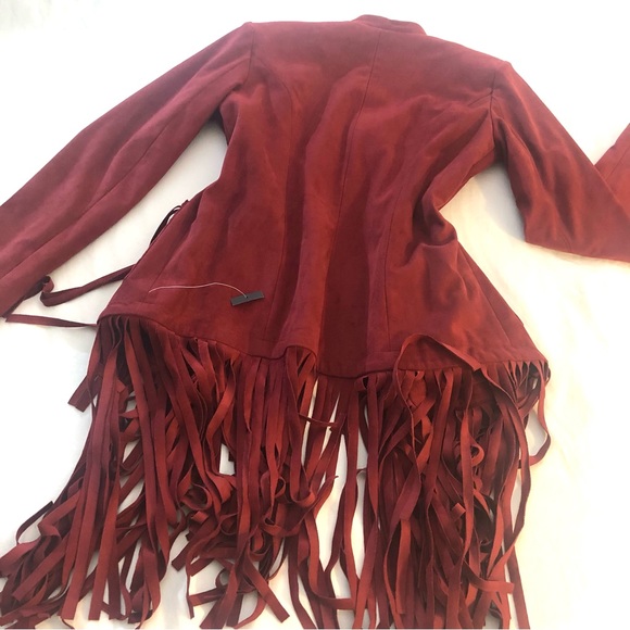 NWT INC Stunning FULL length sleeve Vegan Suede Ruby Red Fringe jacket - Picture 7 of 10